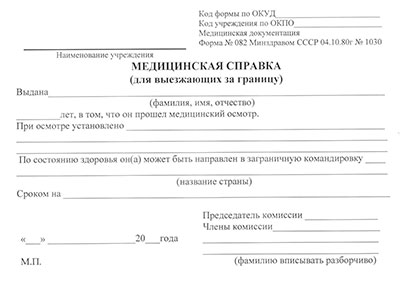 Справка для выезжающих за границу (форма 082/у) в Самаре